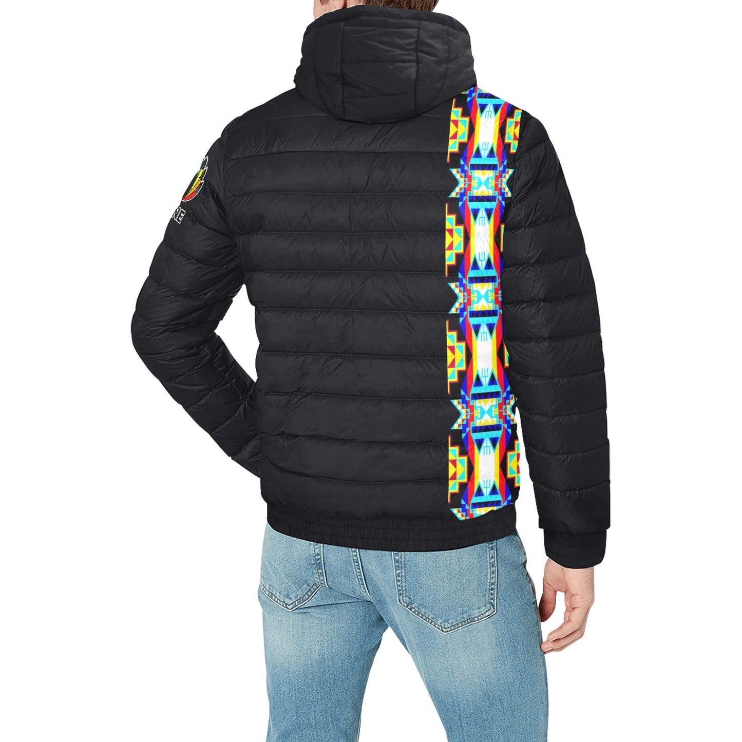 Blanket Strip Black Vert Men's Padded Hooded Jacket