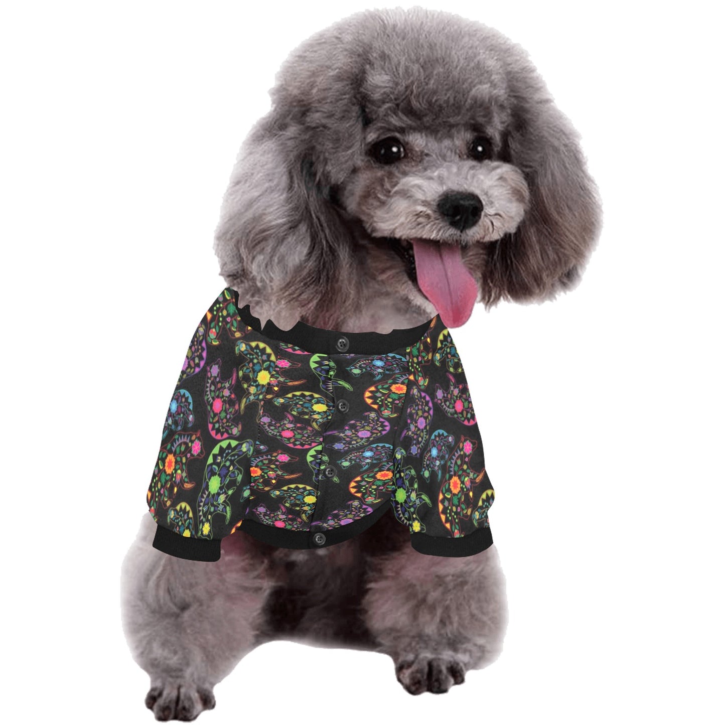 Neon Floral Bears Pet Dog Round Neck Shirt