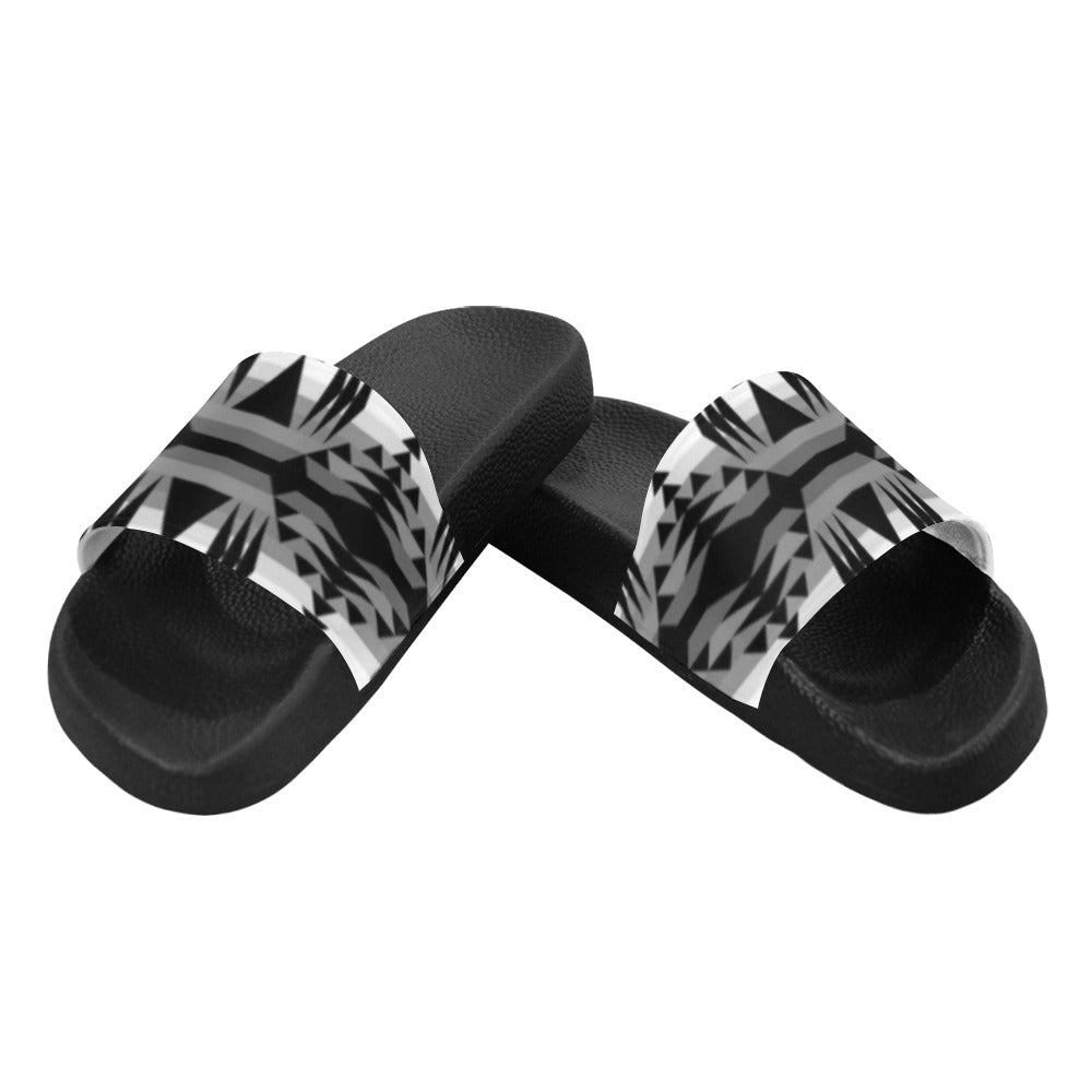 Between the Mountains White and Black Slide Sandals