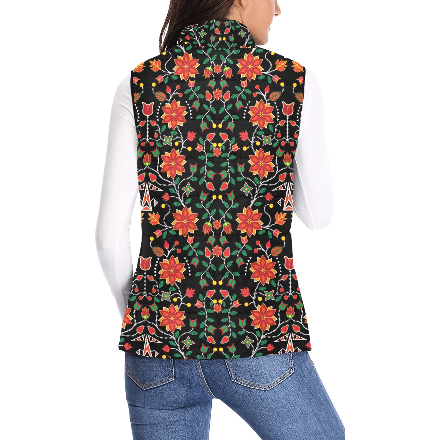 Floral Beadwork Six Bands Women's Padded Vest Jacket