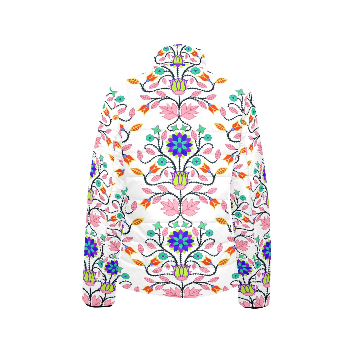 Floral Beadwork Four Clans White Women's Stand Collar Padded Jacket