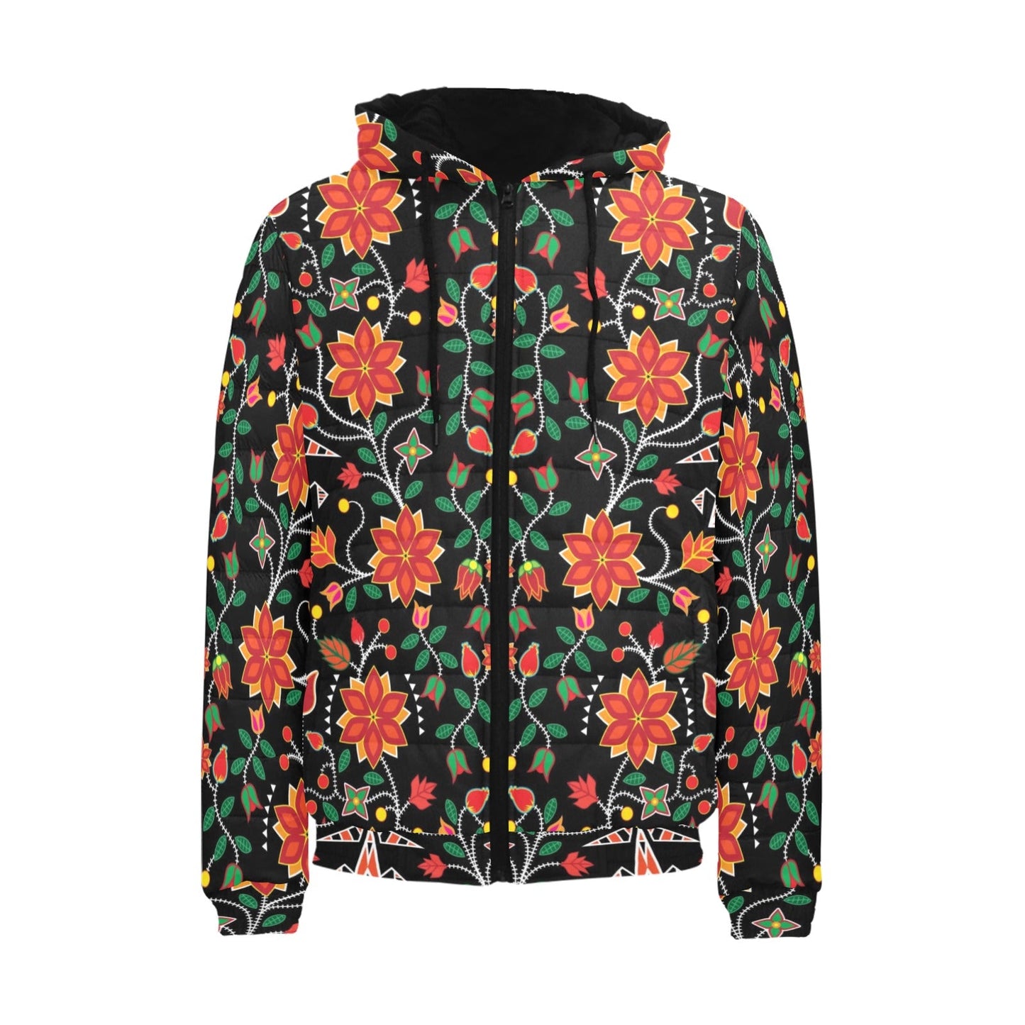 Floral Beadwork Six Bands Men's Padded Hooded Jacket