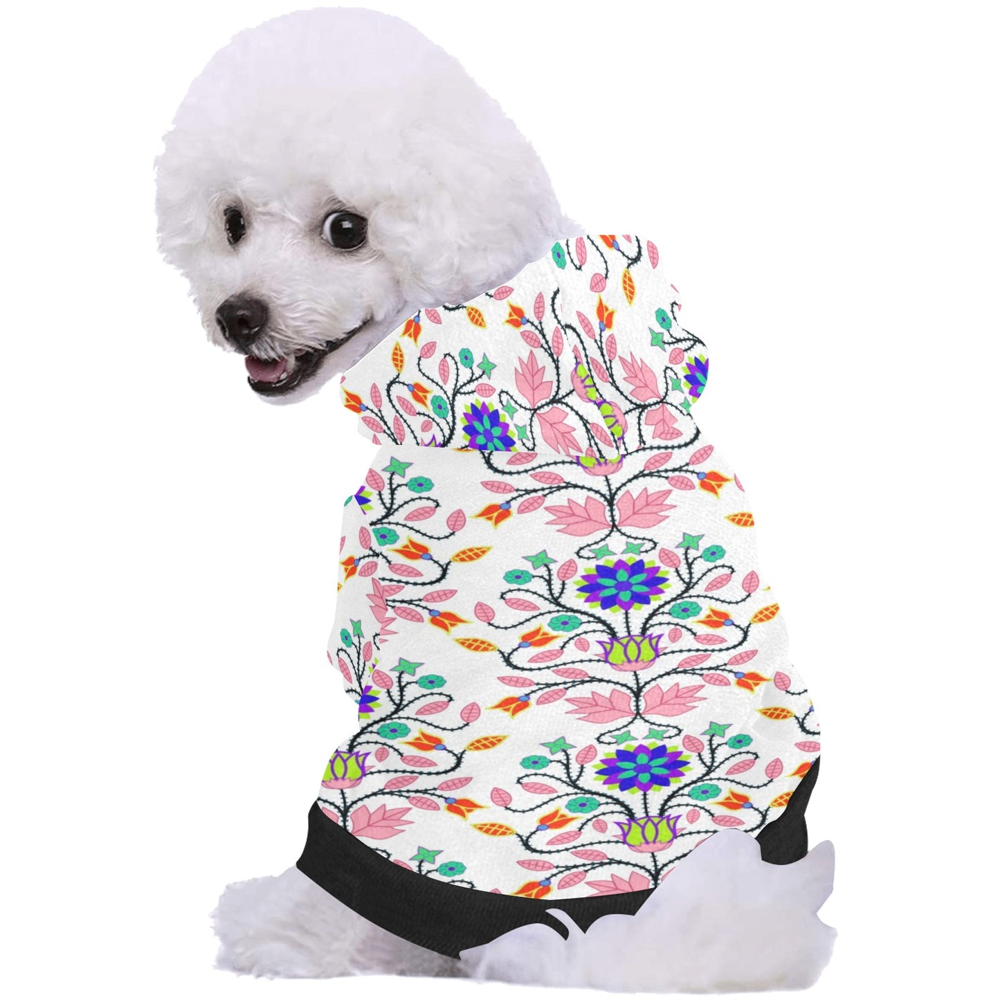 Floral Beadwork Four Clans White Pet Dog Hoodie