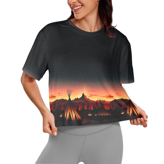 Sunset Tipis 1 Crop Top