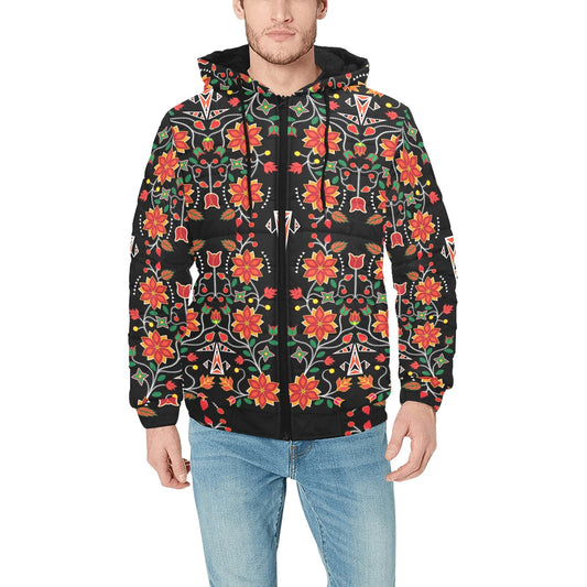 Floral Beadwork Six Bands Men's Padded Hooded Jacket