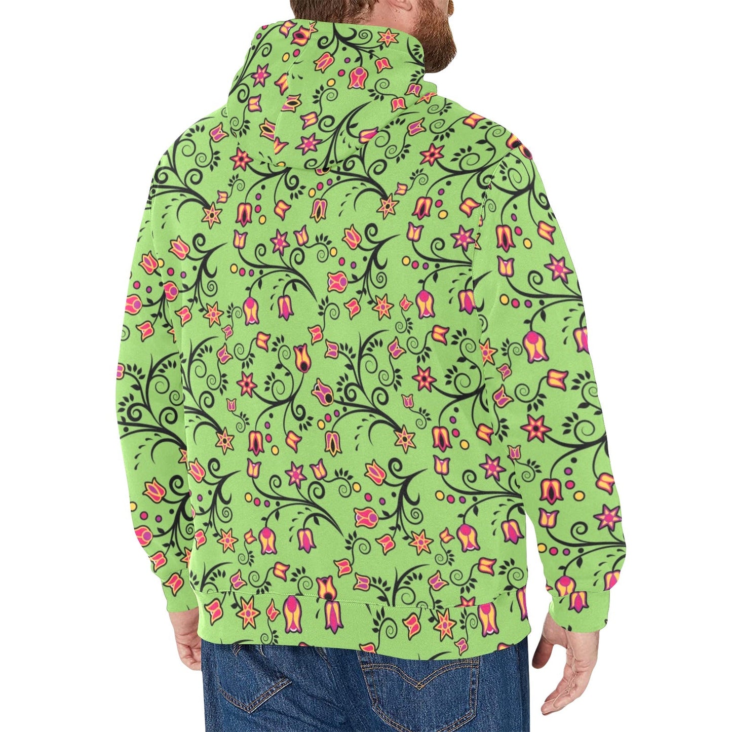 LightGreen Yellow Star Men's Long Sleeve Fleece Hoodie