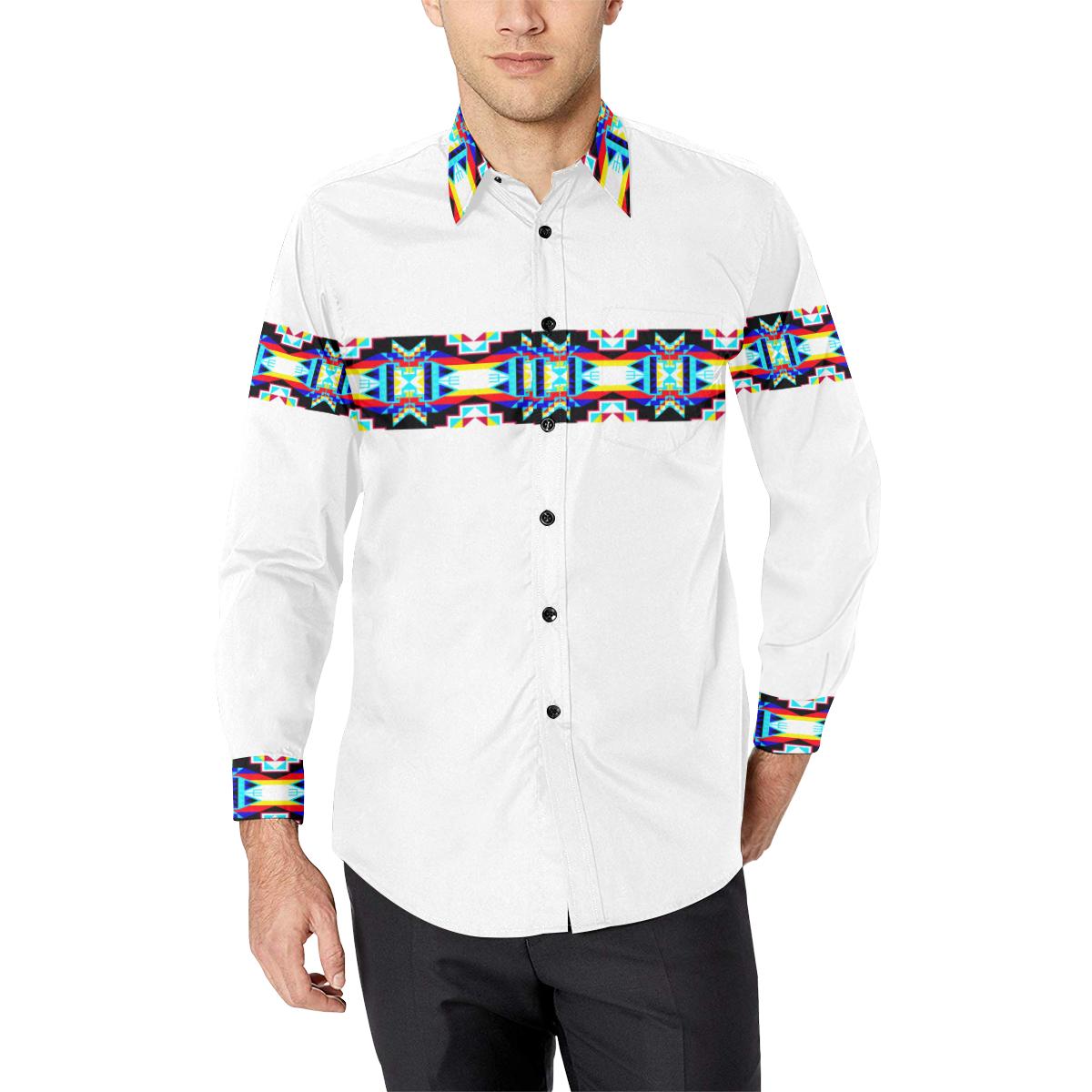 Banded Strip White-1 Men's All Over Print Casual Dress Shirt (Model T61) Men's Dress Shirt (T61) e-joyer 