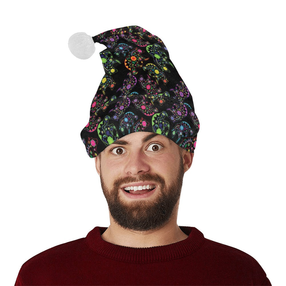 Neon Floral Bears Santa Hat