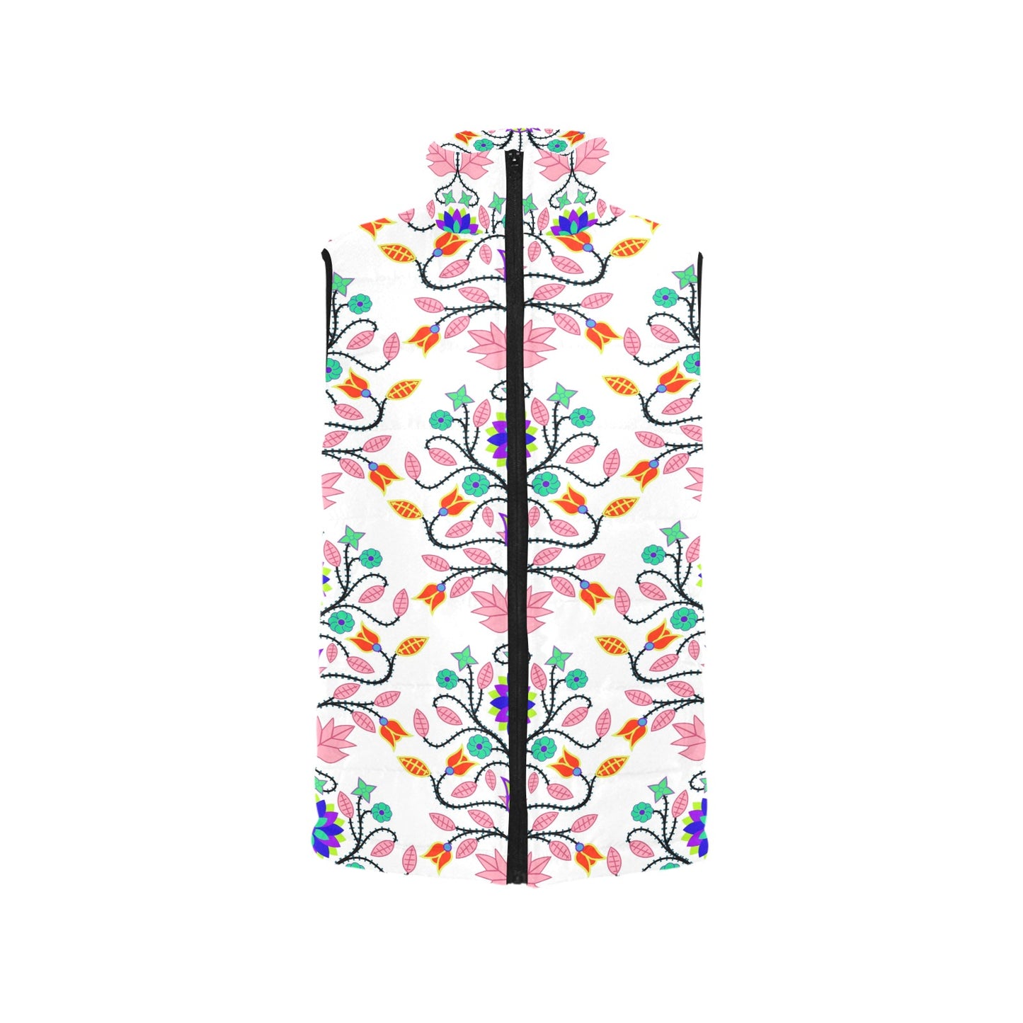 Floral Beadwork Four Clans White Women's Padded Vest Jacket