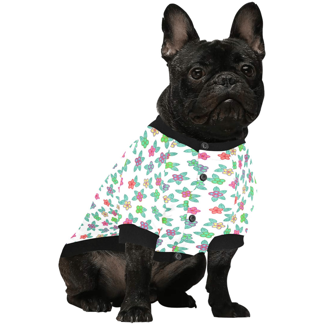 Berry Flowers White Pet Dog Round Neck Shirt