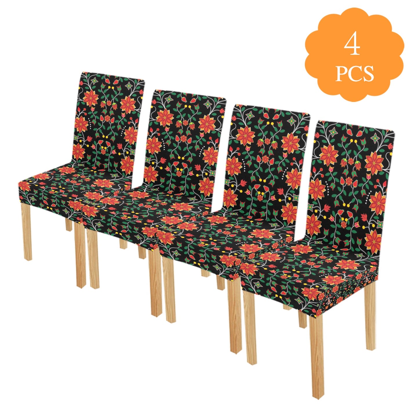 Floral Beadwork Six Bands Chair Cover (Pack of 4)