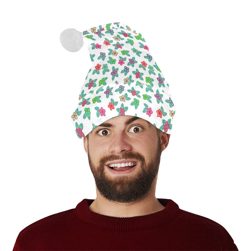 Berry Flowers White Santa Hat