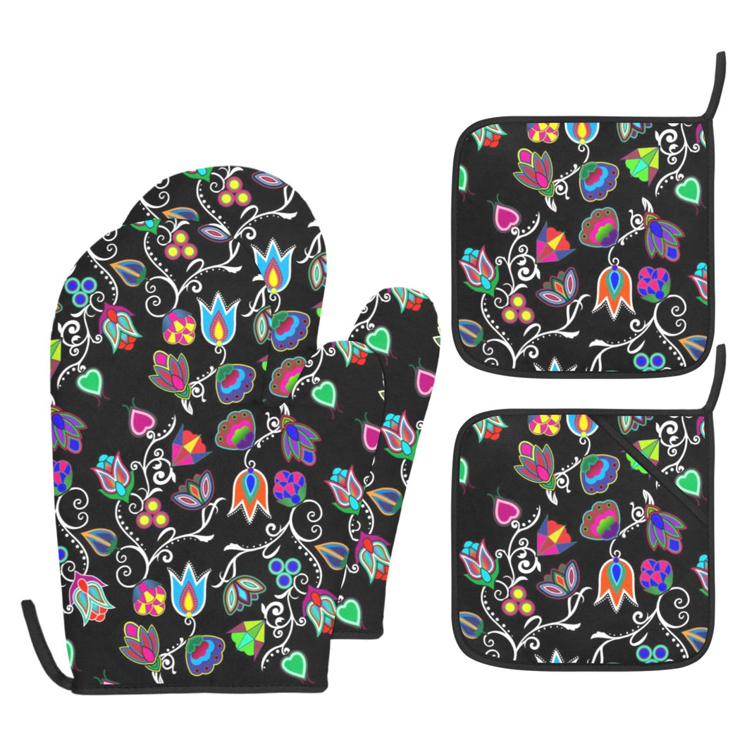 Indigenous Paisley Black Oven Mitt & Pot Holder