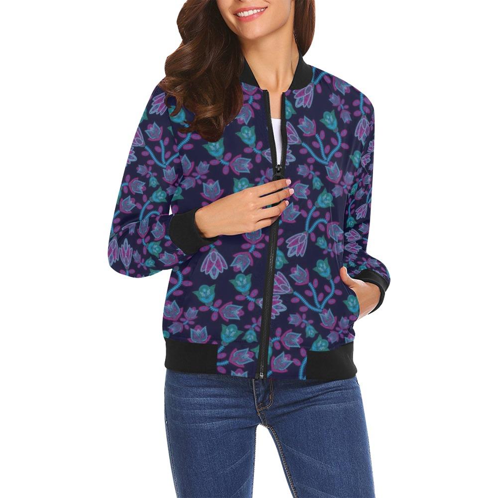 Beaded Blue Nouveau All Over Print Bomber Jacket for Women (Model H19) Jacket e-joyer 