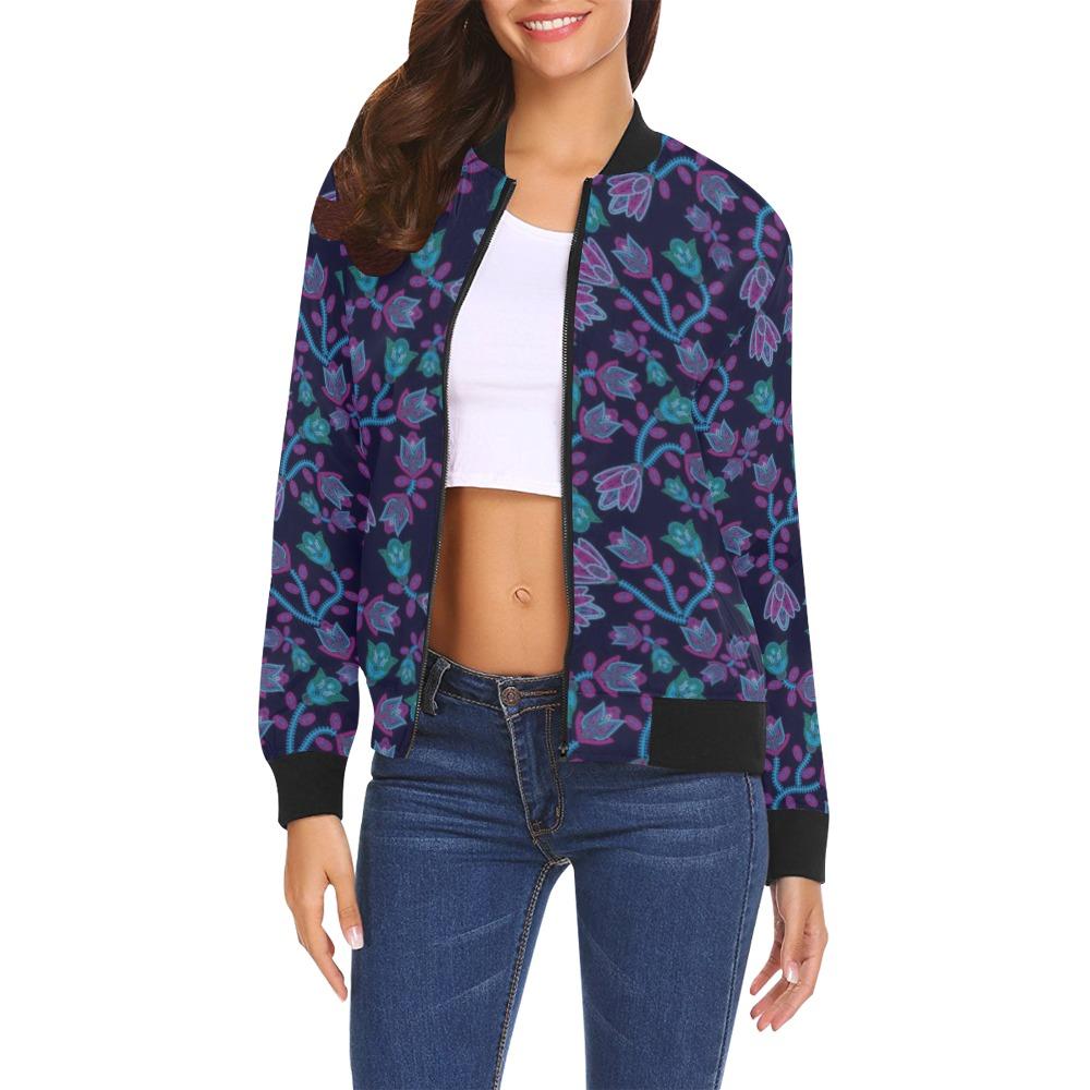 Beaded Blue Nouveau All Over Print Bomber Jacket for Women (Model H19) Jacket e-joyer 