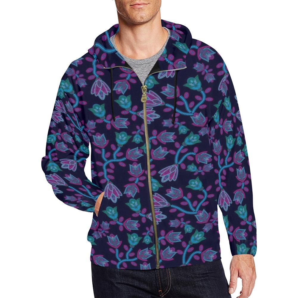 Beaded Blue Nouveau All Over Print Full Zip Hoodie for Men (Model H14) All Over Print Full Zip Hoodie for Men (H14) e-joyer 