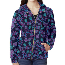 Load image into Gallery viewer, Beaded Blue Nouveau All Over Print Full Zip Hoodie for Women (Model H14) All Over Print Full Zip Hoodie for Women (H14) e-joyer 
