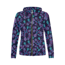 Load image into Gallery viewer, Beaded Blue Nouveau All Over Print Full Zip Hoodie for Women (Model H14) All Over Print Full Zip Hoodie for Women (H14) e-joyer 
