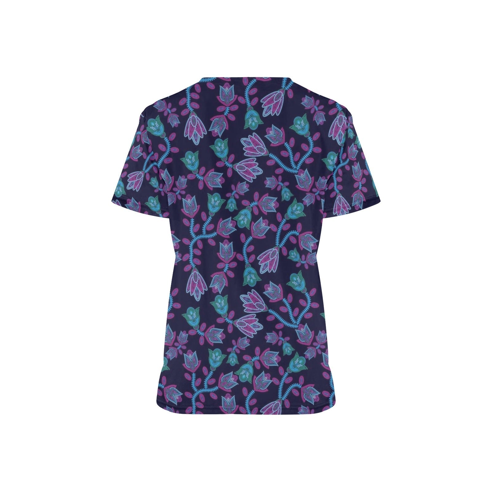 Beaded Blue Nouveau All Over Print Scrub Top Scrub Top e-joyer 