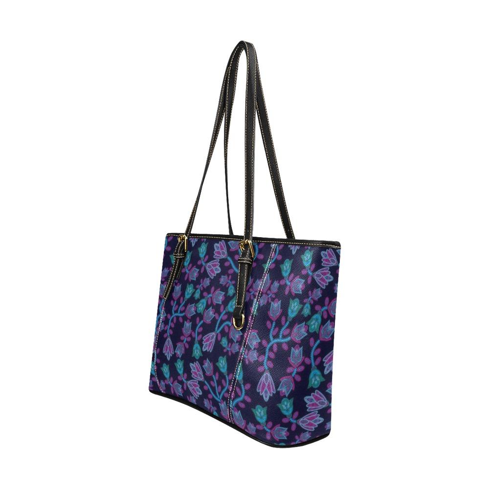 Beaded Blue Nouveau Leather Tote Bag/Large (Model 1640) Leather Tote Bag (1640) e-joyer 