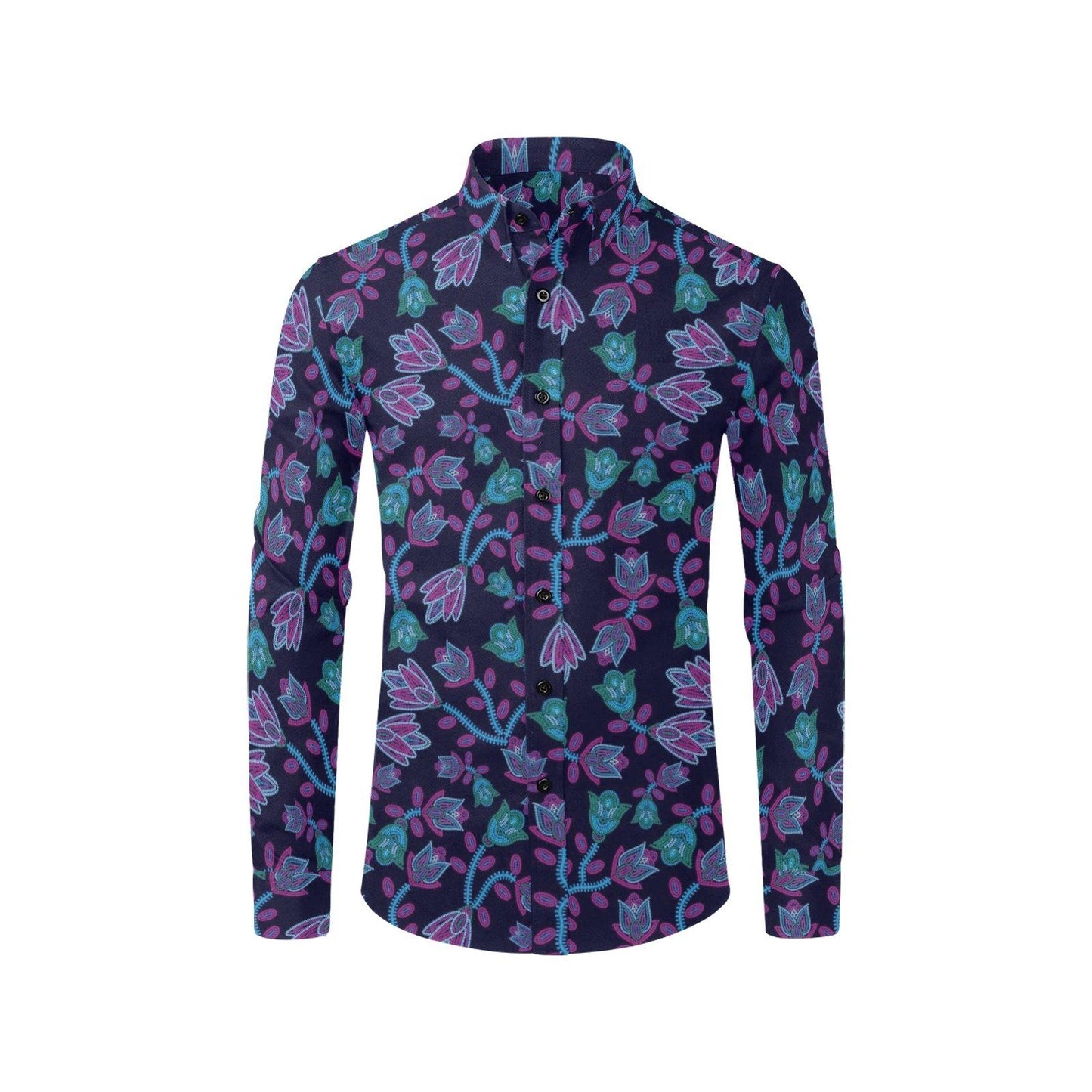 Beaded-Blue-Nouveau Men's All Over Print Casual Dress Shirt (Model T61) Men's Dress Shirt (T61) e-joyer 