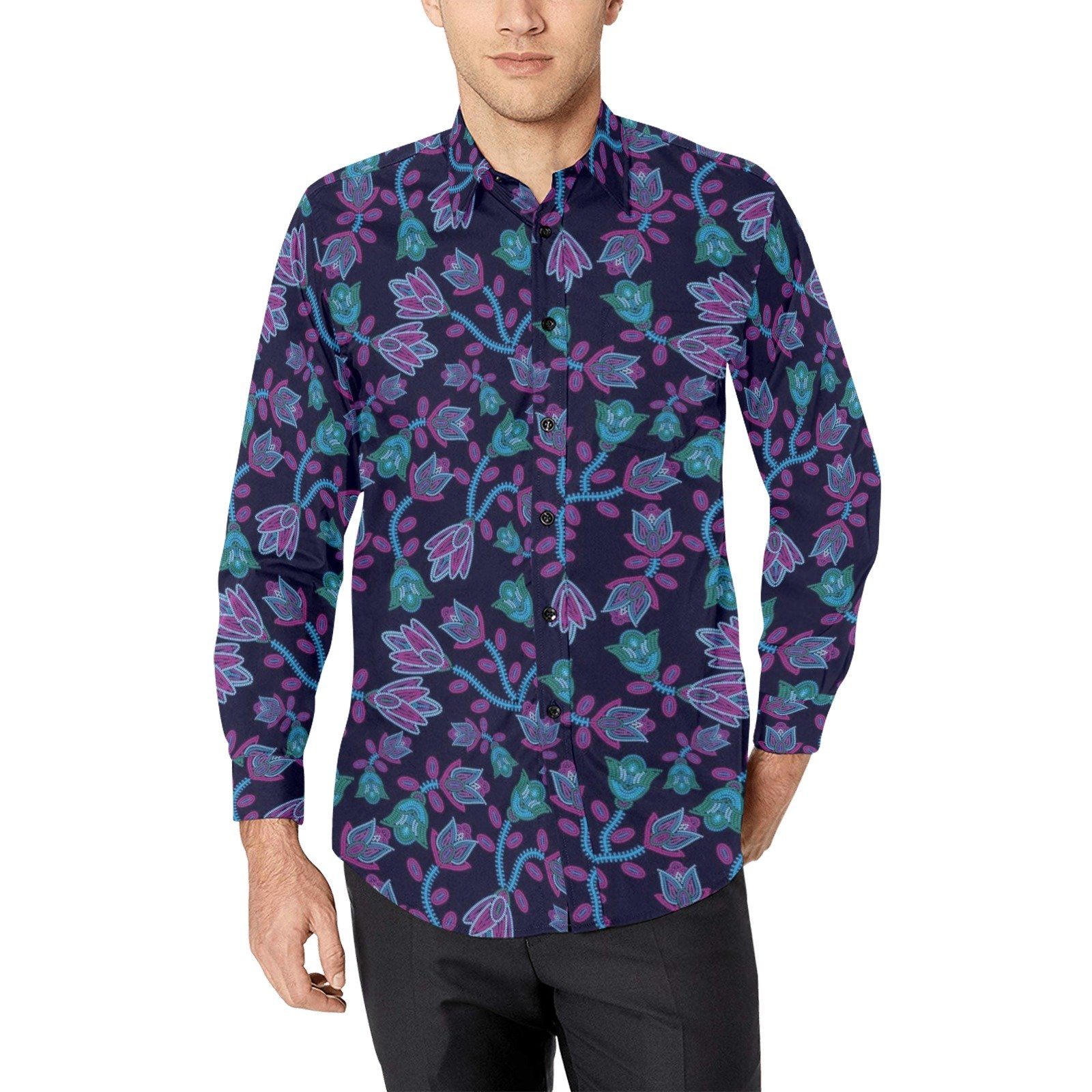 Beaded-Blue-Nouveau Men's All Over Print Casual Dress Shirt (Model T61) Men's Dress Shirt (T61) e-joyer 