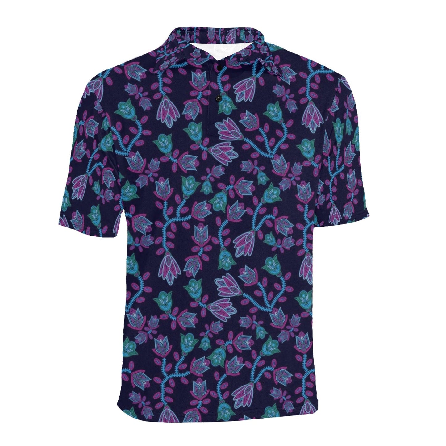 Beaded Blue Nouveau Men's All Over Print Polo Shirt (Model T55) Men's Polo Shirt (Model T55) e-joyer 
