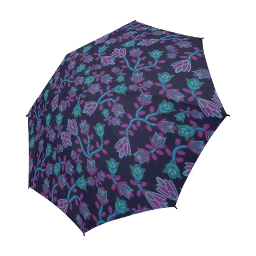 Beaded Blue Nouveau Semi-Automatic Foldable Umbrella (Model U05) Semi-Automatic Foldable Umbrella e-joyer 