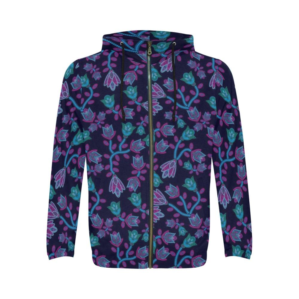 Beaded Blue Nouveau Zip Hoodie by 49 Dzine