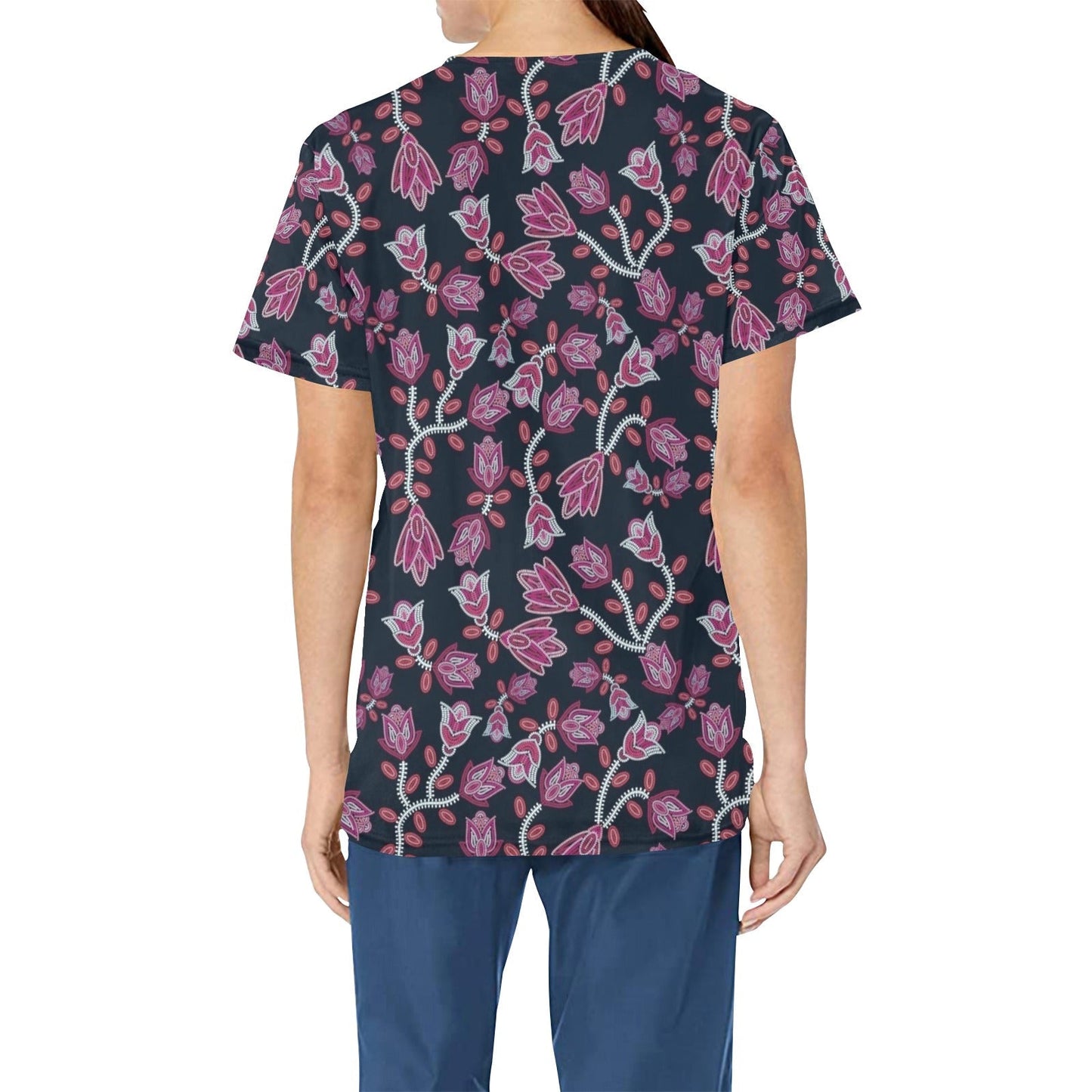 Beaded Pink All Over Print Scrub Top Scrub Top e-joyer 