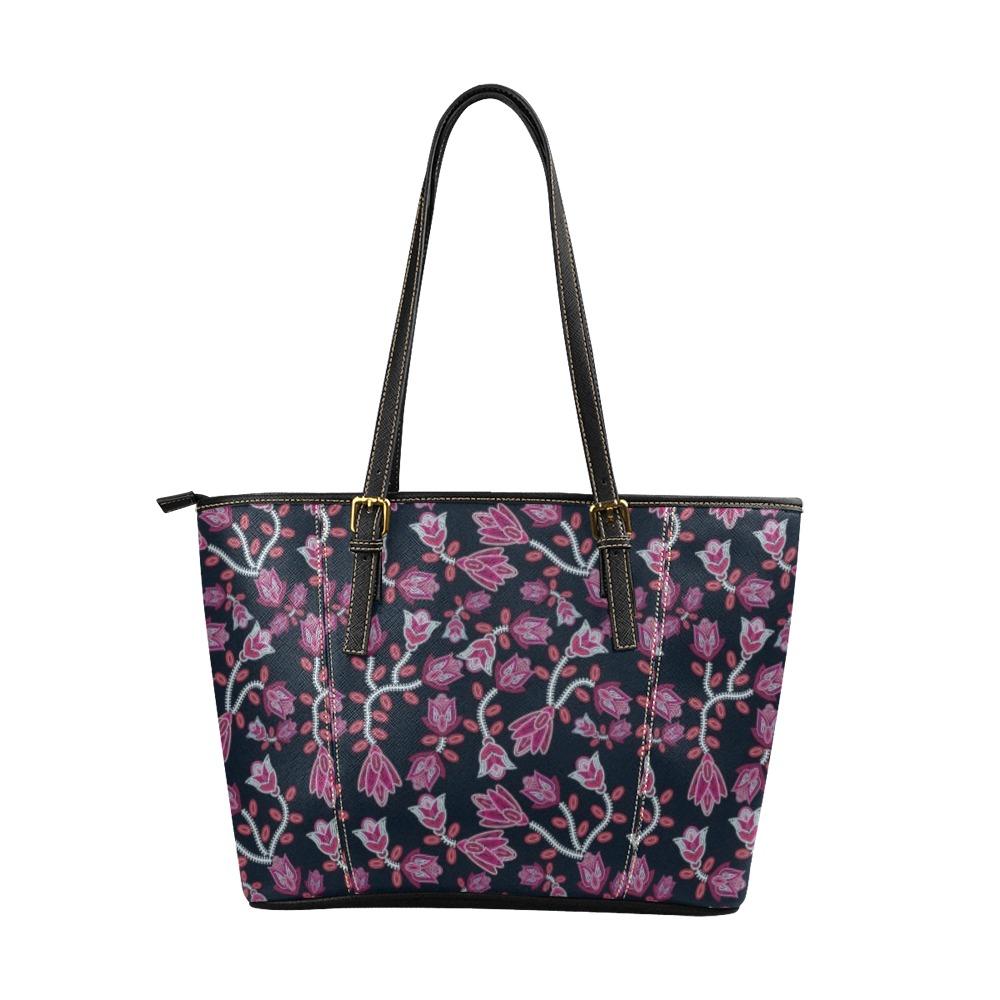 Beaded Pink Leather Tote Bag/Large (Model 1640) Leather Tote Bag (1640) e-joyer 