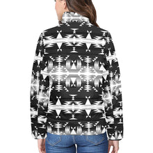 Load image into Gallery viewer, Between the Mountains Black and White Women&#39;s Stand Collar Padded Jacket
