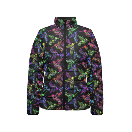 Neon Floral Hummingbirds Stand Collar Jacket