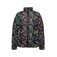 Load image into Gallery viewer, Neon Floral Hummingbirds Women&#39;s Stand Collar Padded Jacket
