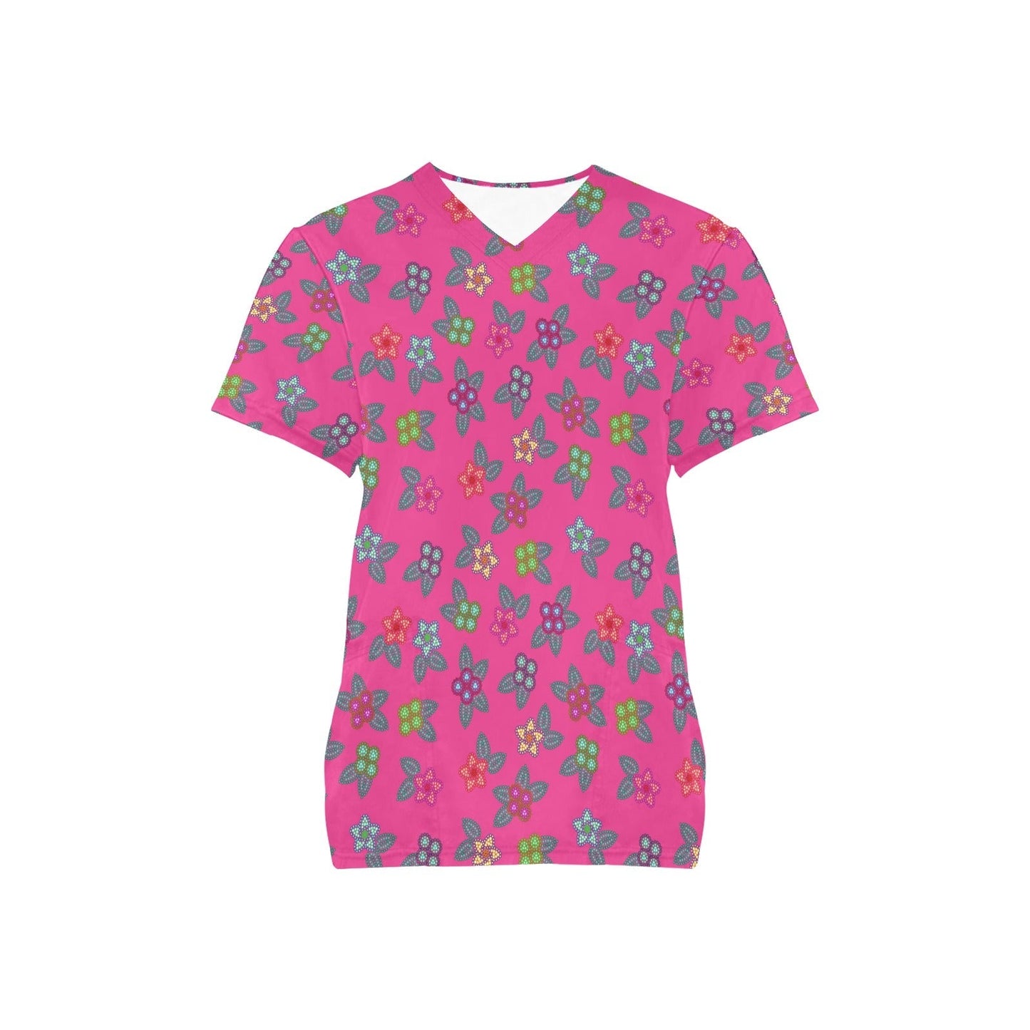 Berry Flowers All Over Print Scrub Top Scrub Top e-joyer 