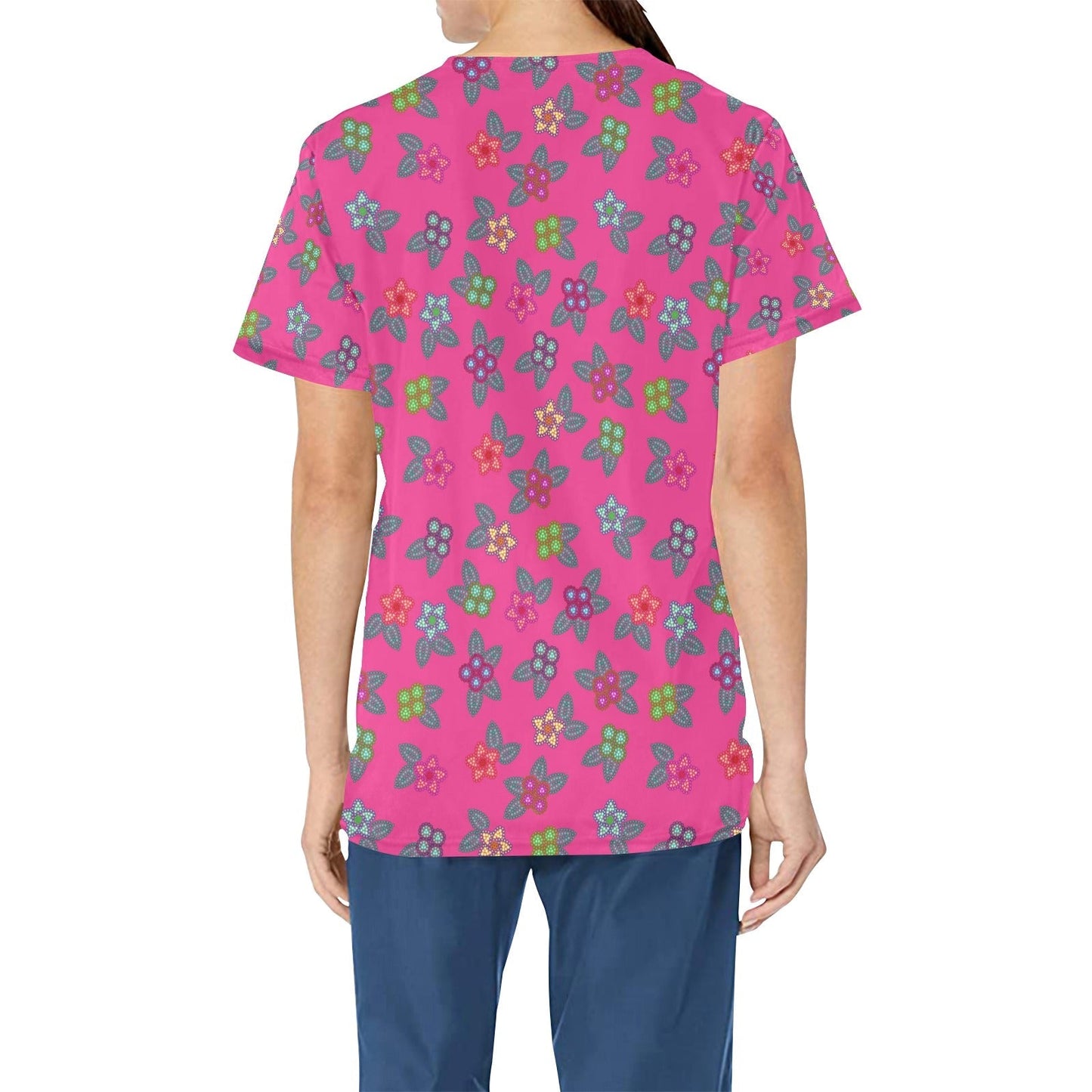 Berry Flowers All Over Print Scrub Top Scrub Top e-joyer 