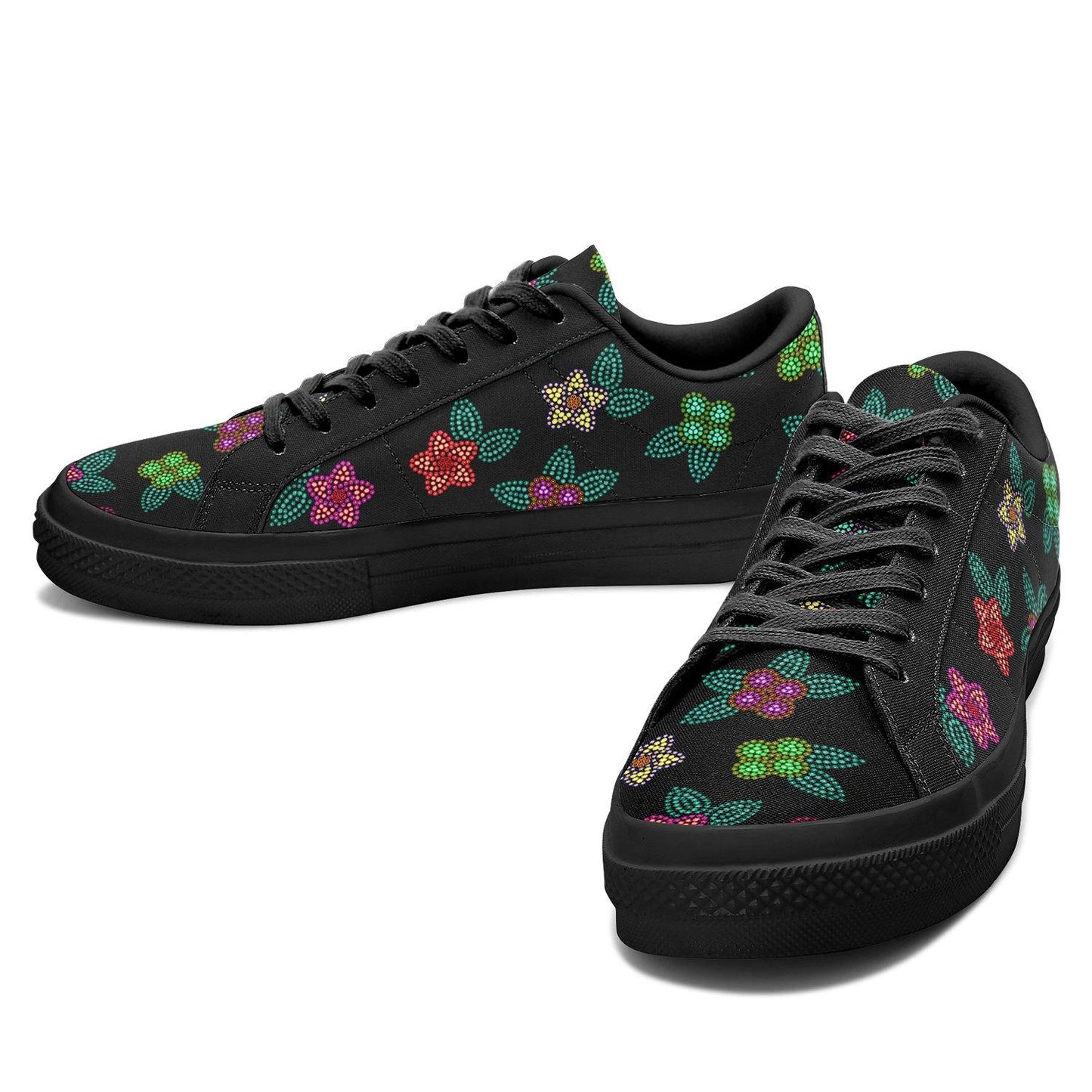 Berry Flowers Black Aapisi Low Top Canvas Shoes Black Sole aapisi Herman 