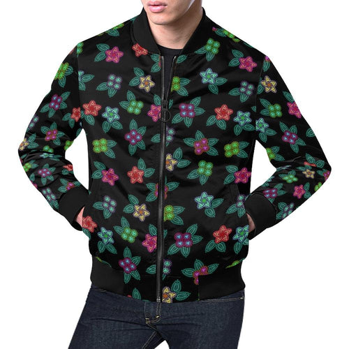 Berry Flowers Black All Over Print Bomber Jacket for Men (Model H19) All Over Print Bomber Jacket for Men (H19) e-joyer 