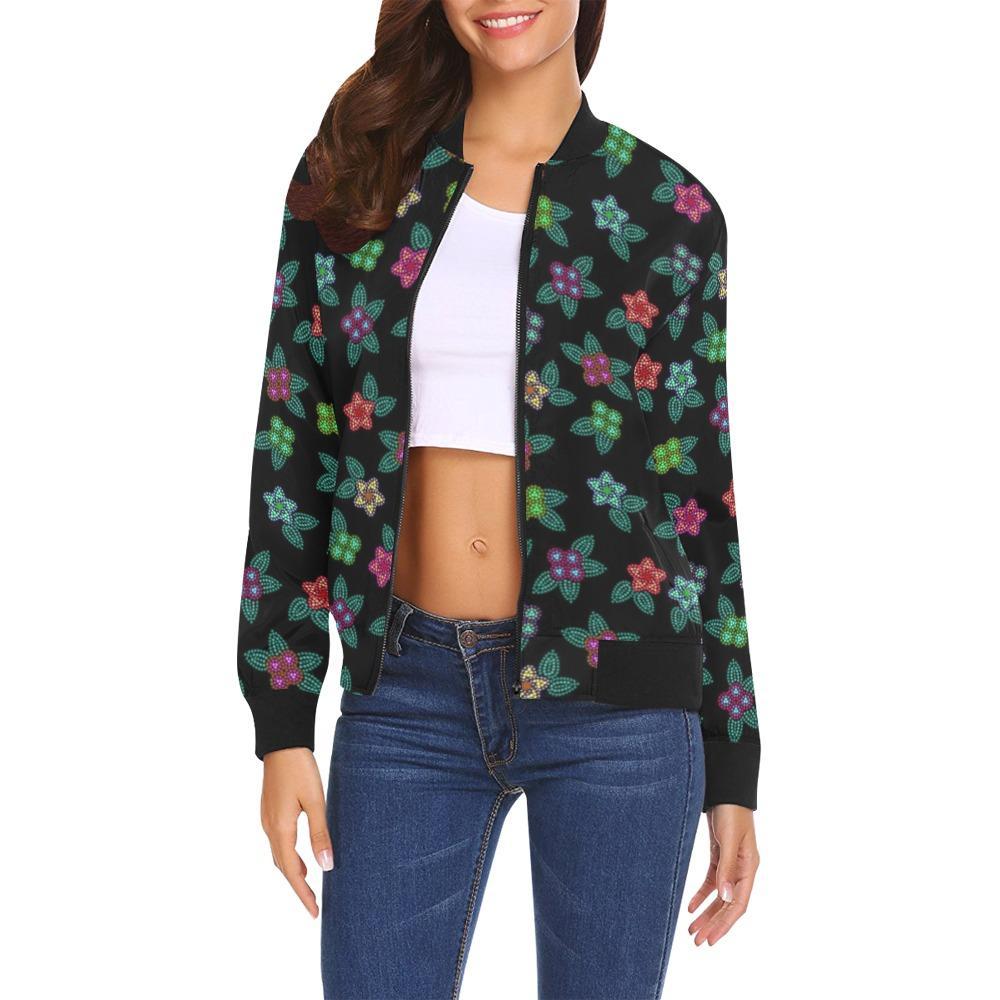 Berry Flowers Black All Over Print Bomber Jacket for Women (Model H19) All Over Print Bomber Jacket for Women (H19) e-joyer 