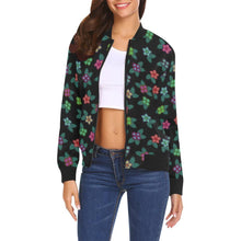Load image into Gallery viewer, Berry Flowers Black All Over Print Bomber Jacket for Women (Model H19) All Over Print Bomber Jacket for Women (H19) e-joyer 
