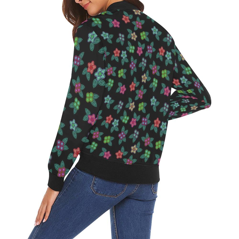 Berry Flowers Black All Over Print Bomber Jacket for Women (Model H19) All Over Print Bomber Jacket for Women (H19) e-joyer 