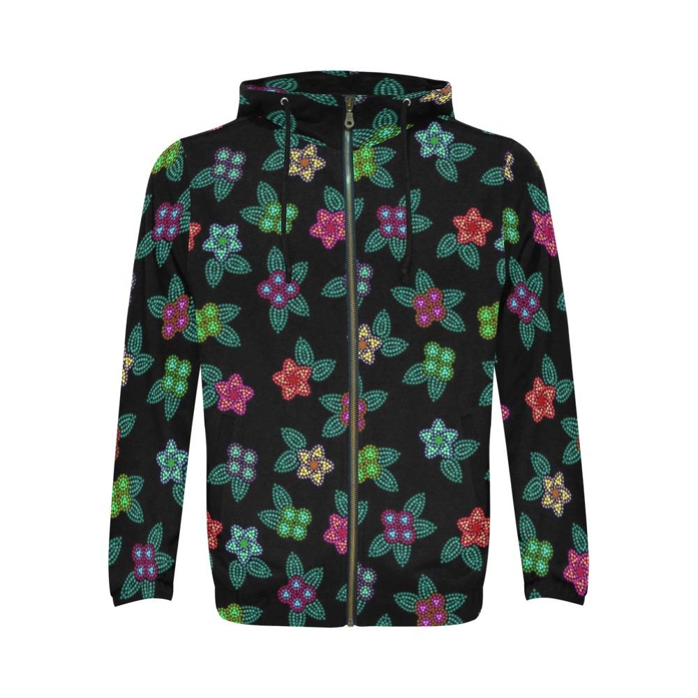Berry Flowers Black All Over Print Full Zip Hoodie for Men (Model H14) All Over Print Full Zip Hoodie for Men (H14) e-joyer 