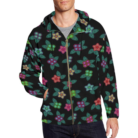 Berry Flowers Black All Over Print Full Zip Hoodie for Men (Model H14) All Over Print Full Zip Hoodie for Men (H14) e-joyer 