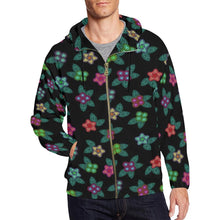 Load image into Gallery viewer, Berry Flowers Black All Over Print Full Zip Hoodie for Men (Model H14) All Over Print Full Zip Hoodie for Men (H14) e-joyer 
