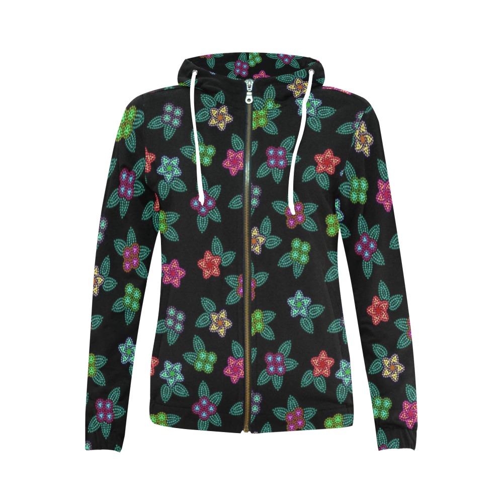 Berry Flowers Black All Over Print Full Zip Hoodie for Women (Model H14) All Over Print Full Zip Hoodie for Women (H14) e-joyer 