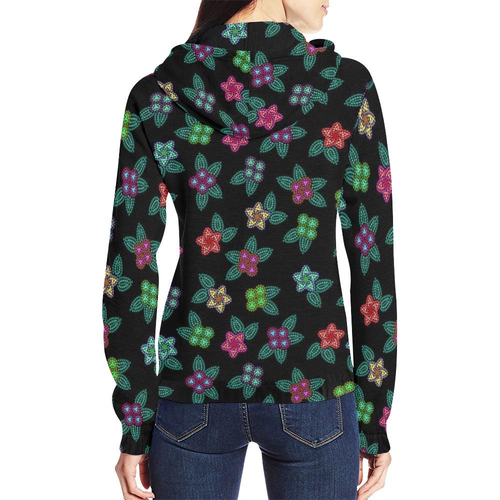 Berry Flowers Black All Over Print Full Zip Hoodie for Women (Model H14) All Over Print Full Zip Hoodie for Women (H14) e-joyer 