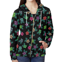 Load image into Gallery viewer, Berry Flowers Black All Over Print Full Zip Hoodie for Women (Model H14) All Over Print Full Zip Hoodie for Women (H14) e-joyer 
