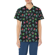 Load image into Gallery viewer, Berry Flowers Black All Over Print Scrub Top Scrub Top e-joyer 
