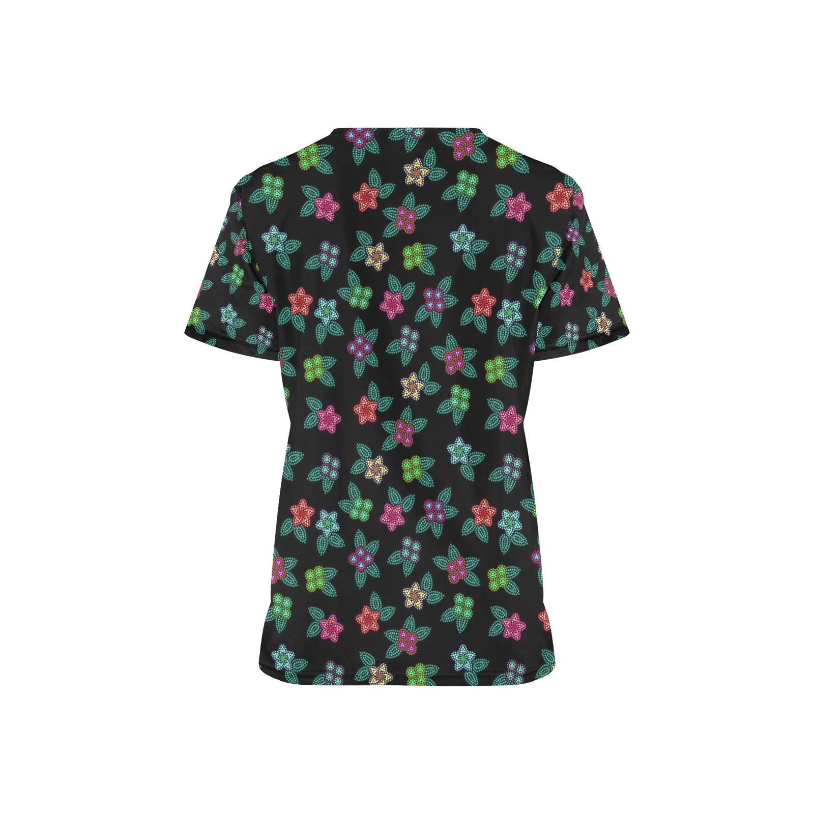Berry Flowers Black All Over Print Scrub Top Scrub Top e-joyer 