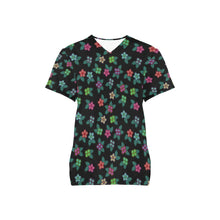 Load image into Gallery viewer, Berry Flowers Black All Over Print Scrub Top Scrub Top e-joyer 
